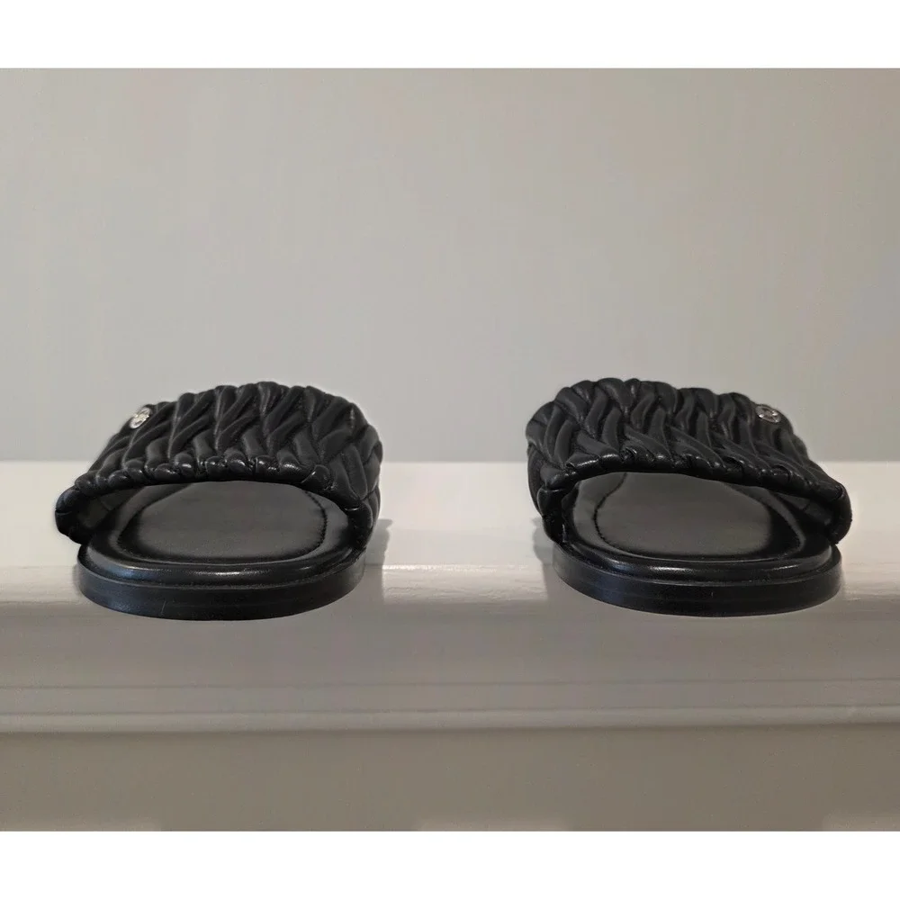 Women's sz‎ 6 M Rare Michael Kors Carson Flat Slide Black Quilted Ruched Sandals